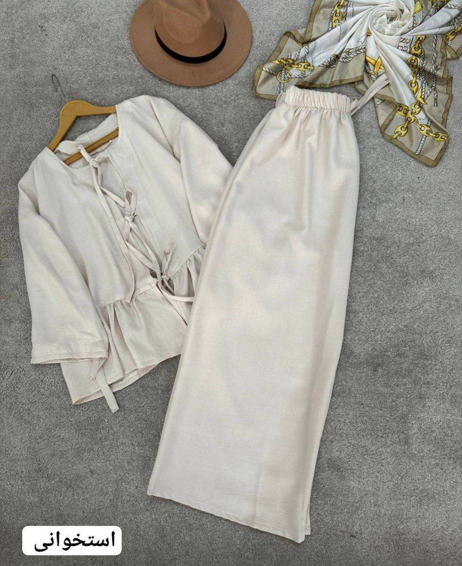 شومیزشلوارگره ای رنگ استخوانی