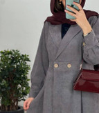 مانتوبلند پاییزه زنانه مدل نیکو جنس مخمل کبریتی ریز