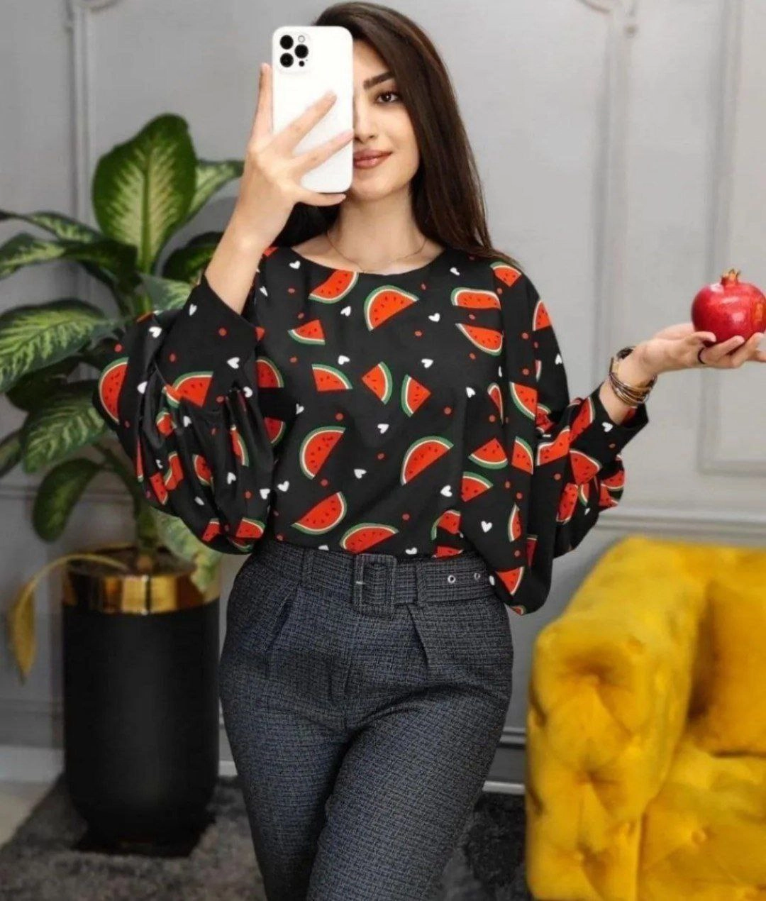 شومیز کیمونو قواره دار زنانه برای شب یلدا جنس بوگاتی باکیفیت سایزبندی فری سایز 38تا48