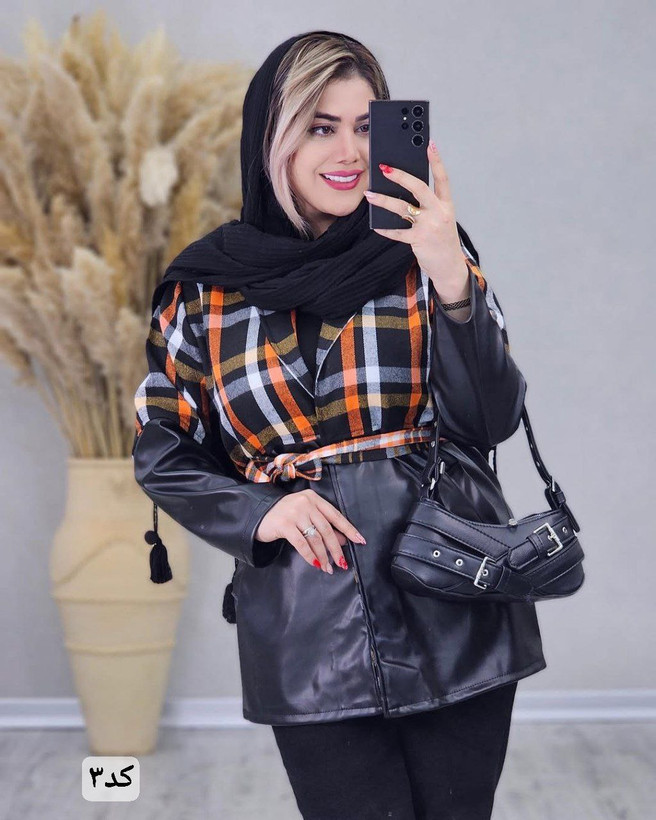 پالتو ترکیبی زنانه مدل پرواز جنس چرم و پشمی