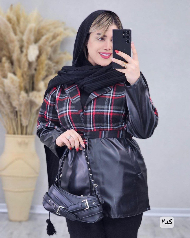 پالتو ترکیبی زنانه مدل پرواز جنس چرم و پشمی
