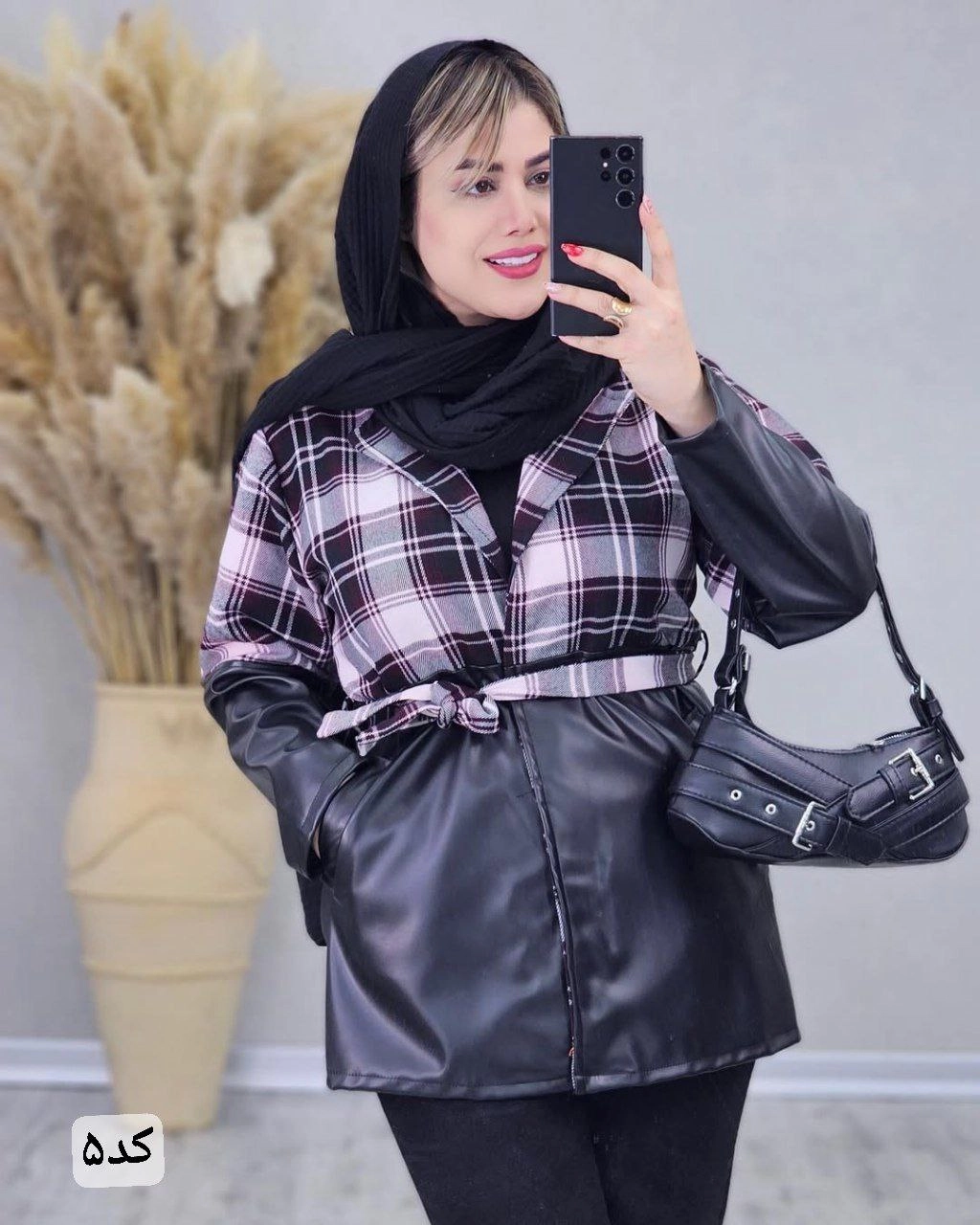 پالتو ترکیبی زنانه مدل پرواز جنس چرم و پشمی