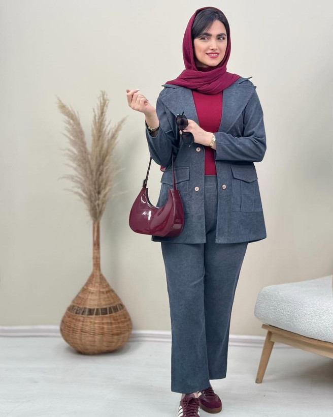 کت شلوار ت مخمل کبریتی زنانه