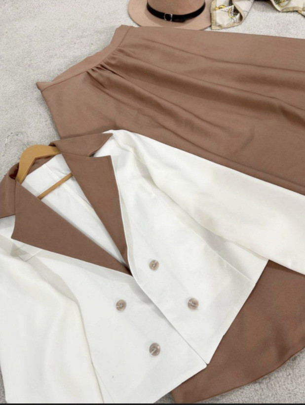 خرید کت دامن سفید کرم زنانه