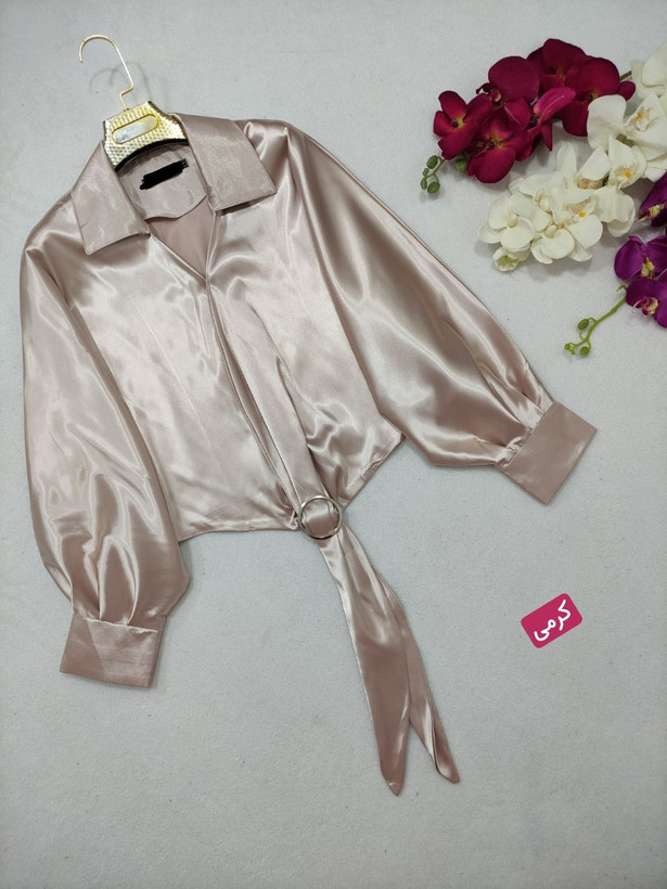 شومیز ساتن زنانه رنگ کرم