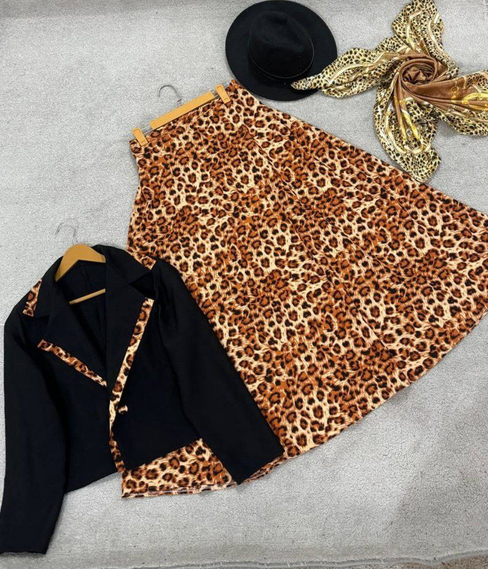 خرید انلاین کت دامن پلنگی شیک زنانه