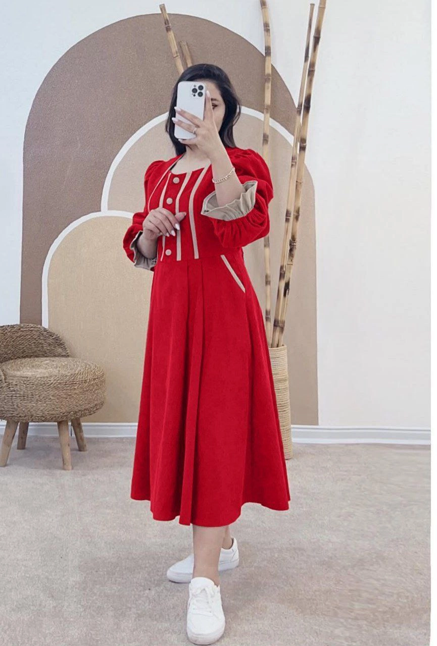 پیراهن عروسکی زنانه ارکیده جنس مخمل کبریتی