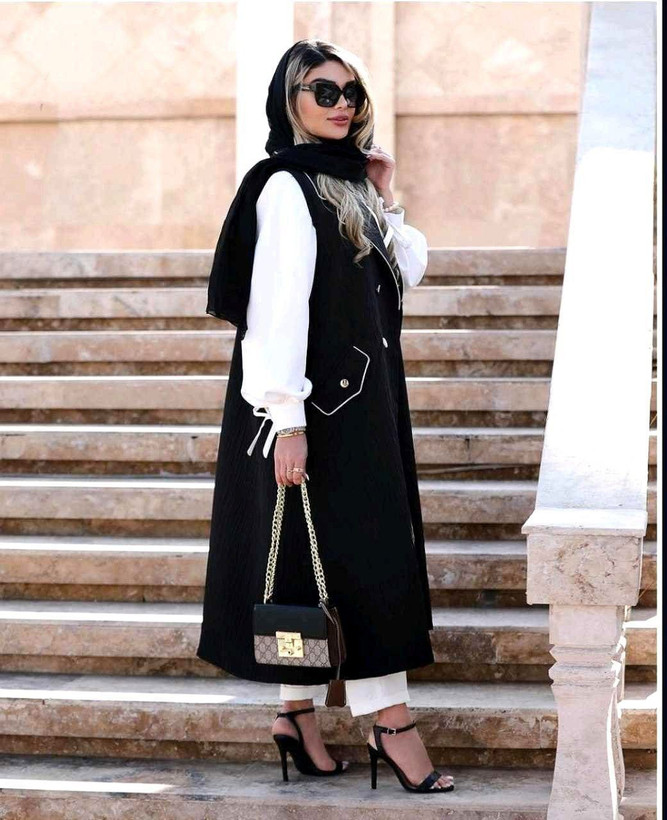 لباس سه تیکه مشکی پس سفید زنانه