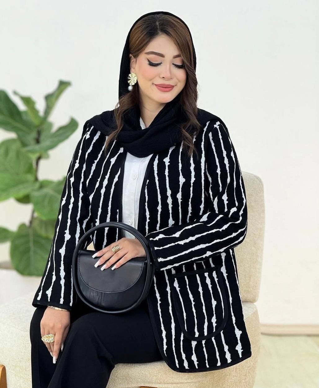 کت گلیمی زنانه زبرا جنس تافته گلیمی سایزبندی فری سایز 38 تا 46