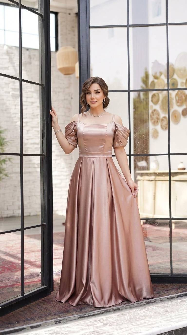 ماکسی بلند مجلسی زنانه جنس ساتن الیکس سایزبندی 36 تا44